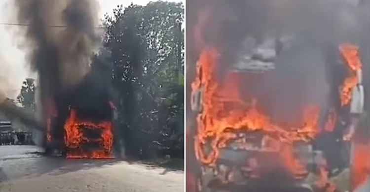 যশোরে চলন্তযাত্রীবাহী বাসে আগুন